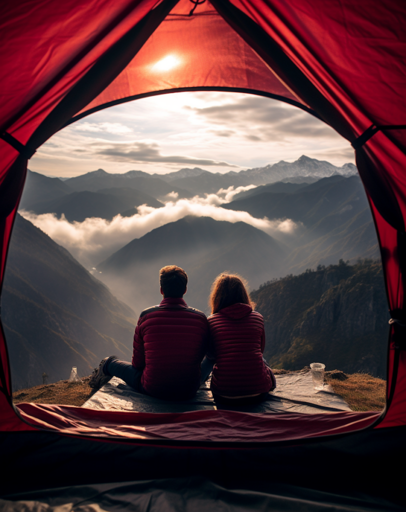 couple sitting in a tent